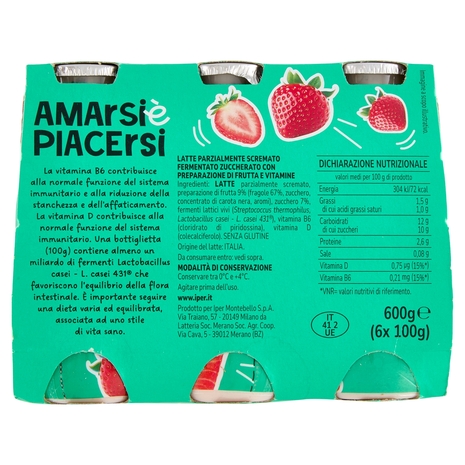 Amarsi è Piacersi Latte Fermentato alla Fragola con Fermento Probiotico 6 x 100 g